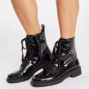 Glossy Black Women's Combat Boots